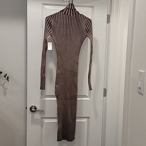 Torn by Ronny Kobo 2-Tone Turtleneck Asymmetrical Dress In Brown